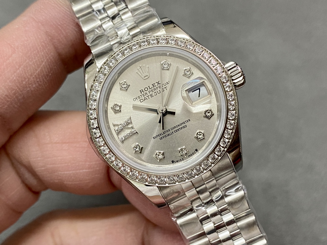 Rolex Datejust 28 Silver Dial Diamond Bezel m279384rbr 0021 Women's Watch